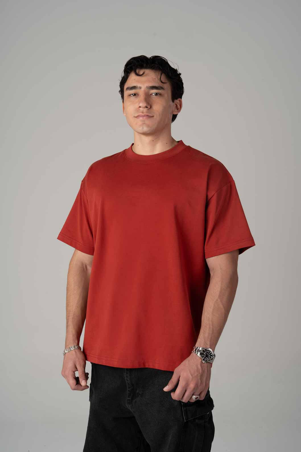 Playera Semi Oversize Denim Red Gramaje 305