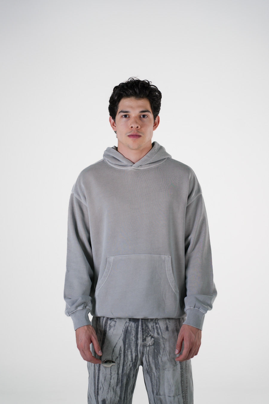 Hoodie Semi Oversize Soft Wash Light Gray French Terry 420 Gsm