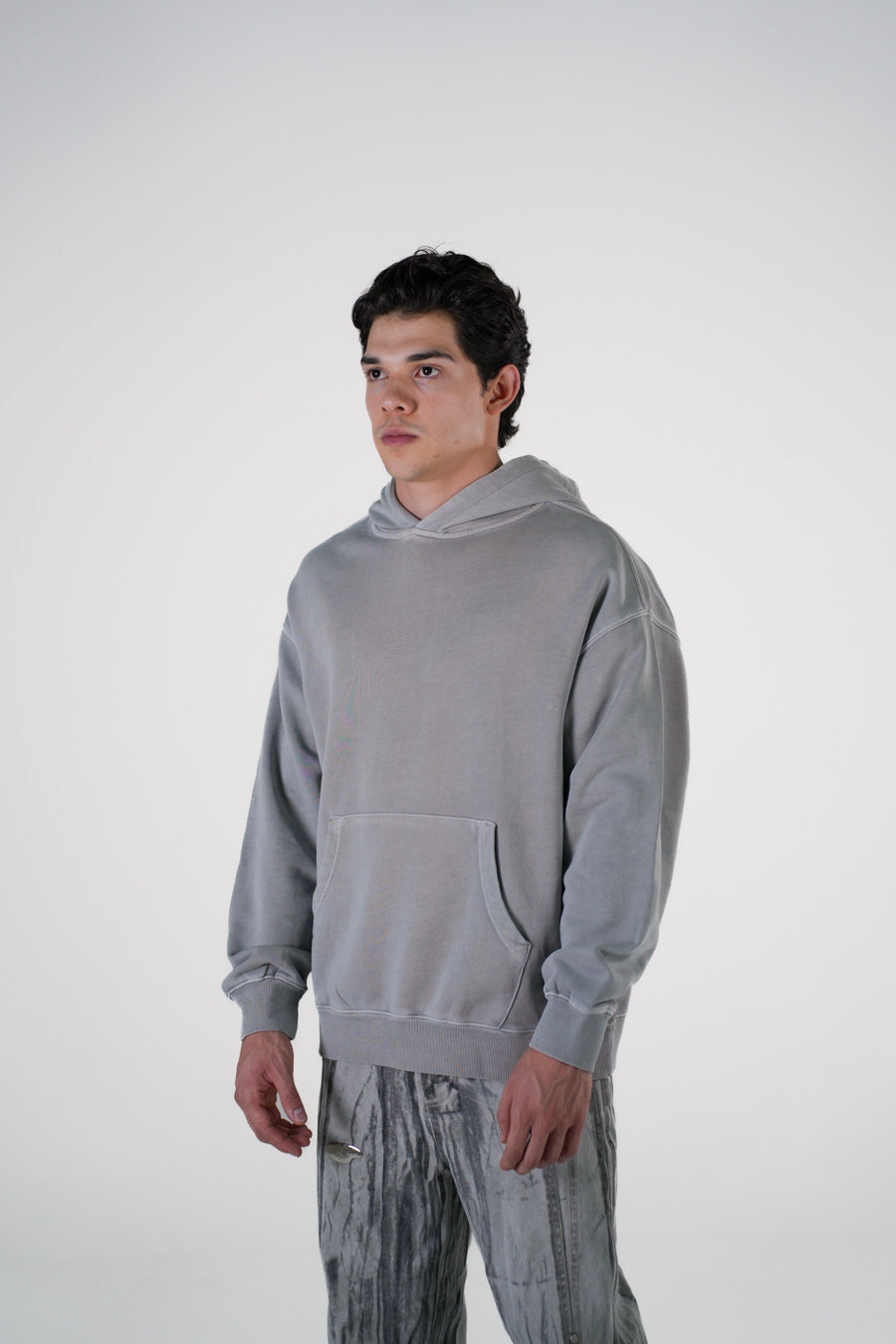 Hoodie Semi Oversize Soft Wash Light Gray French Terry 420 Gsm