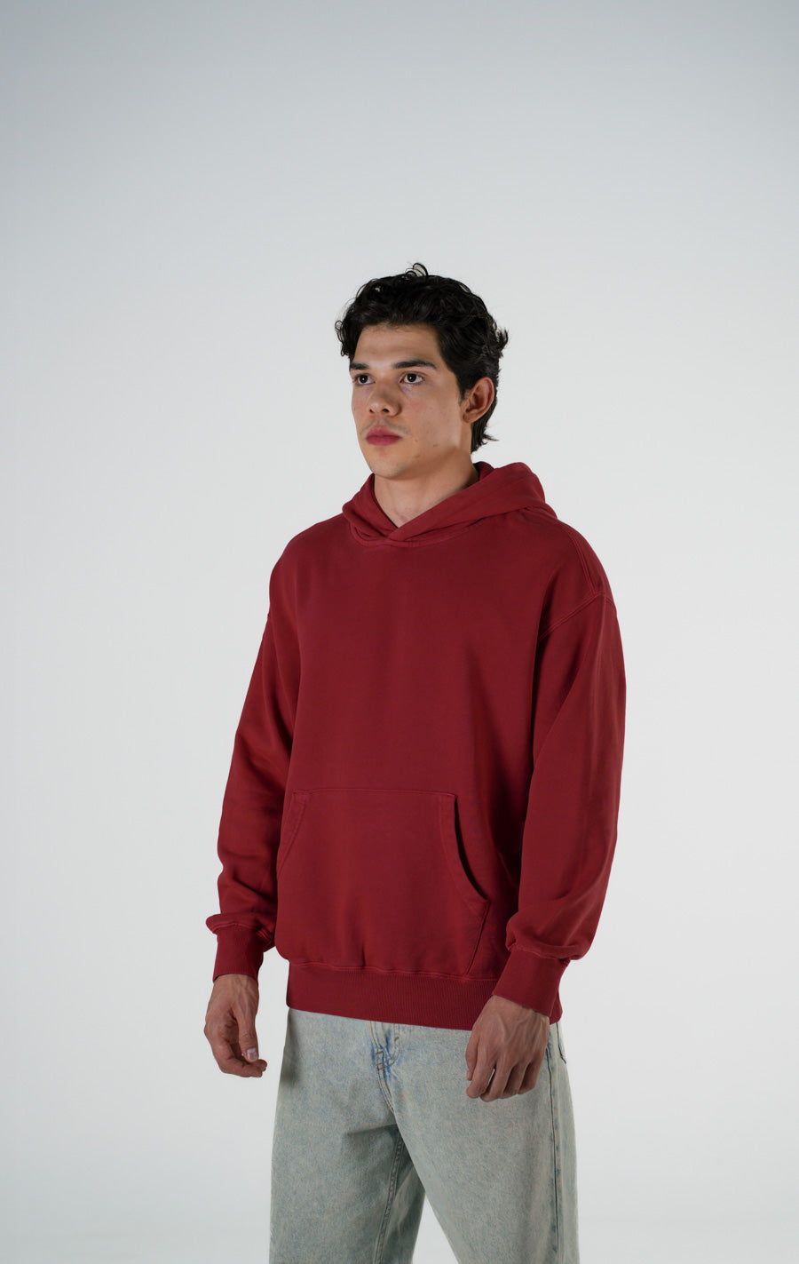 Hoodie Semi Oversize Soft Wash Denim Red French Terry 420 Gsm