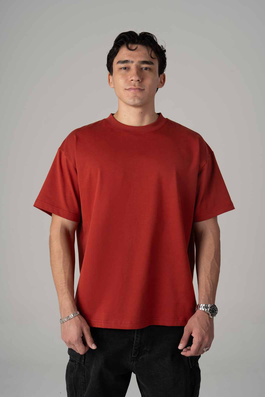 Playera Semi Oversize Denim Red Gramaje 305