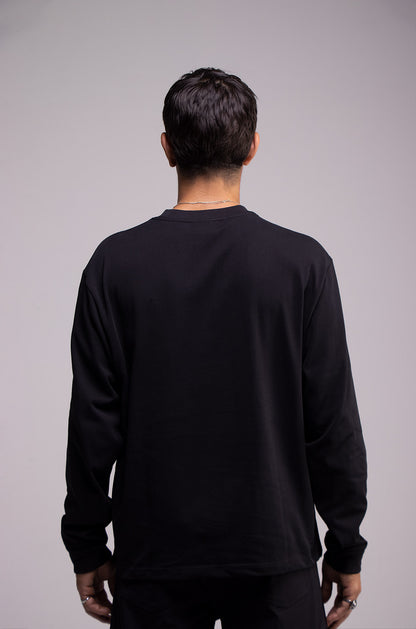 Playera Semi Oversize Negra Manga Larga 275 GSM