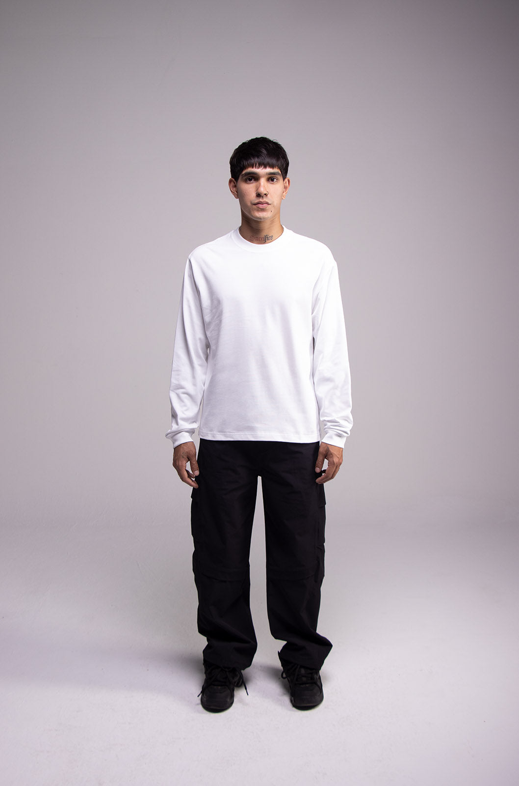 Playera Semi Oversize Blanca Manga Larga 275 GSM