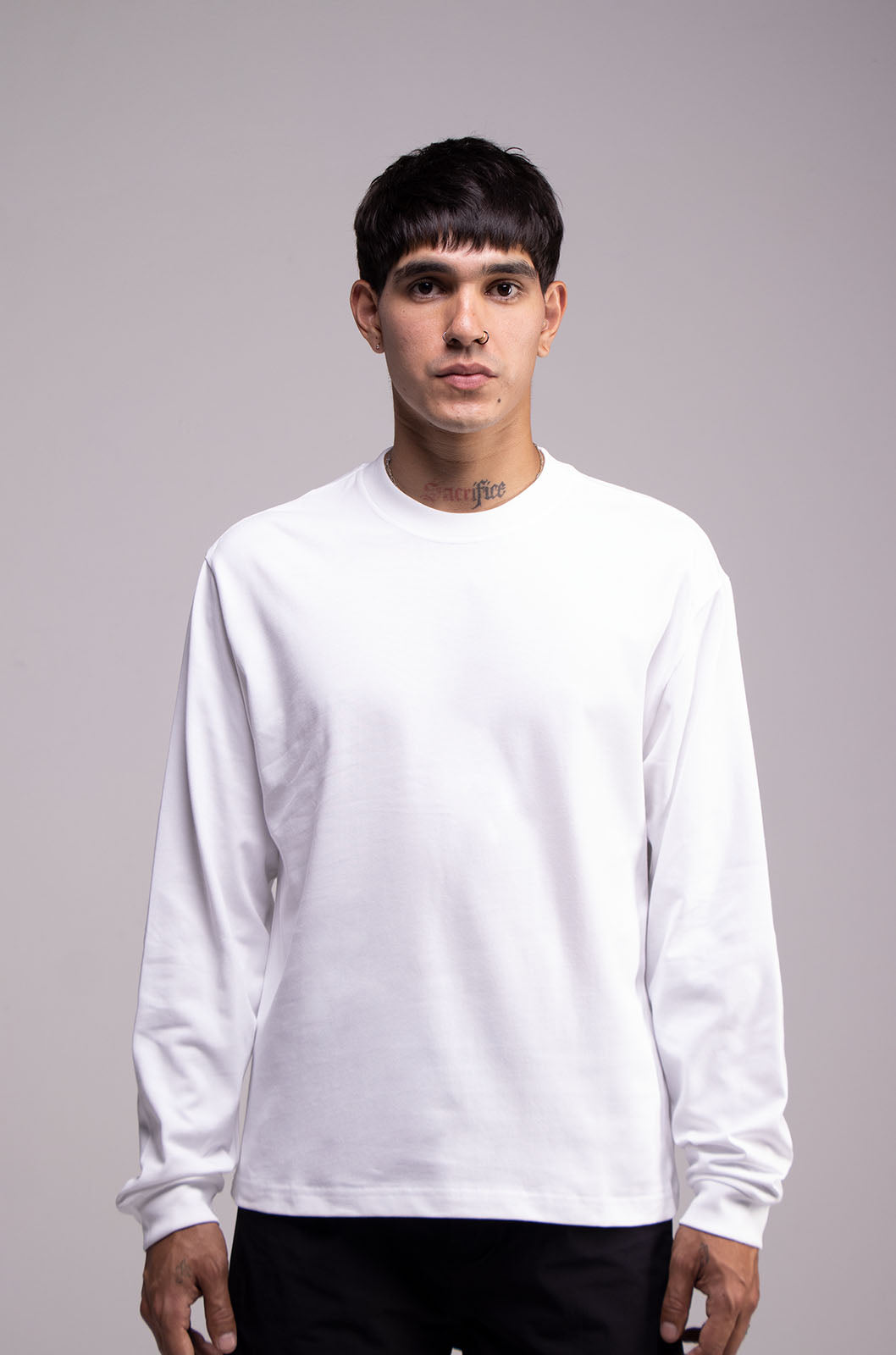 Playera Semi Oversize Blanca Manga Larga 275 GSM