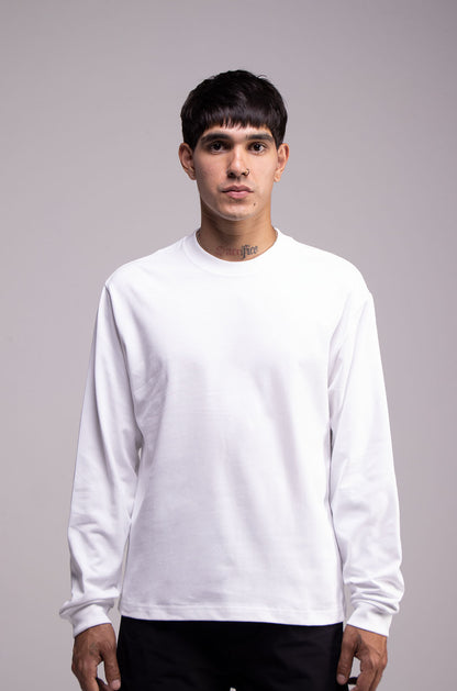 Playera Semi Oversize Blanca Manga Larga 275 GSM