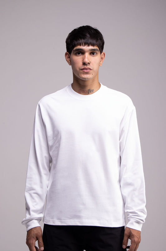 Playera Semi Oversize Blanca Manga Larga 275 GSM