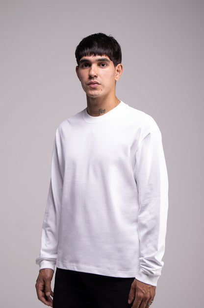 Playera Semi Oversize Blanca Manga Larga 275 GSM