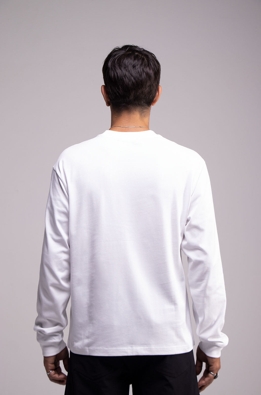 Playera Semi Oversize Blanca Manga Larga 275 GSM