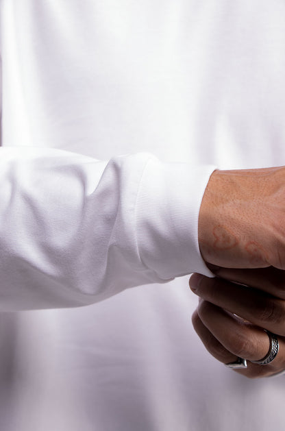 Playera Semi Oversize Blanca Manga Larga 275 GSM