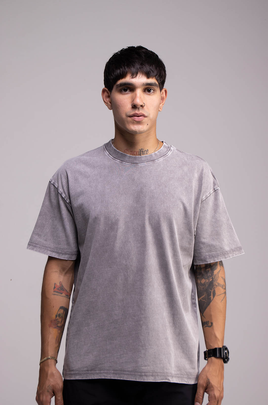 Oversize T-shirt in washed-out Moon Grey, 260 g