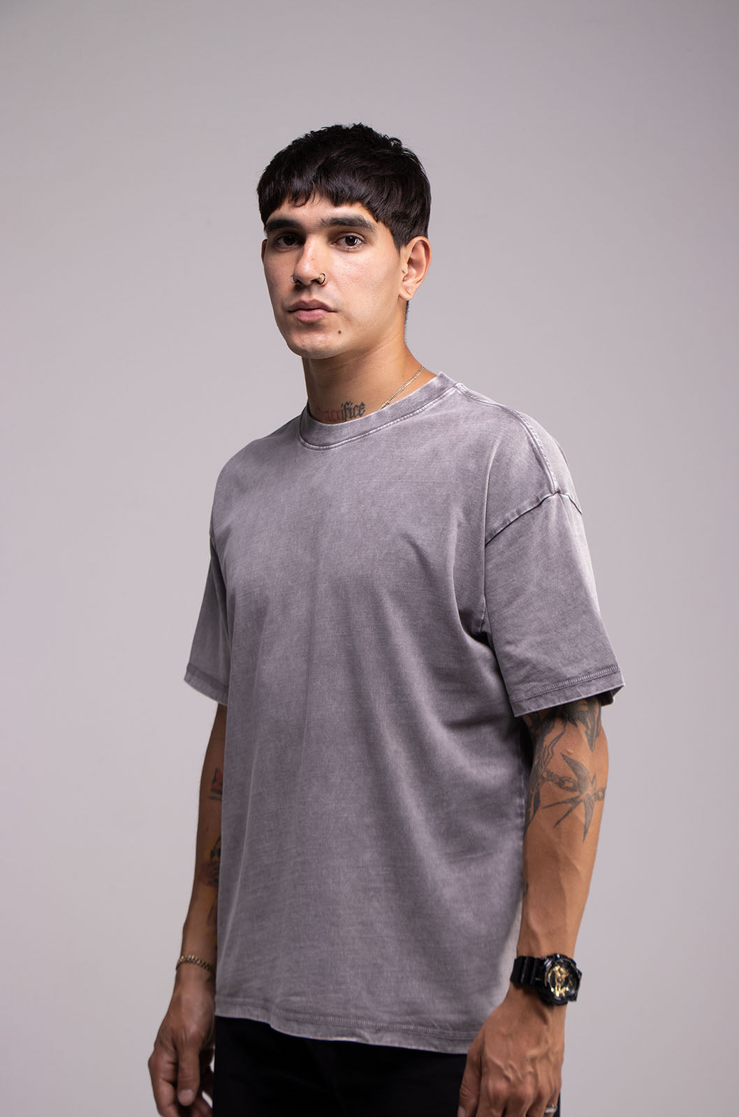 Oversize T-shirt in washed-out Moon Grey, 260 g