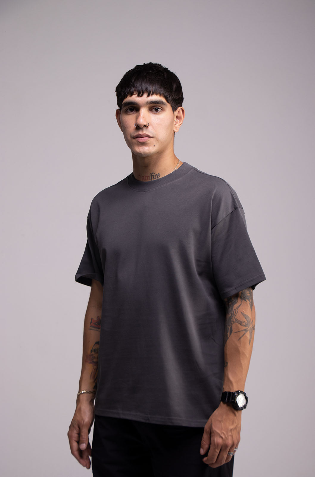 Playera Semi Oversize Dark Grey Gramaje 305
