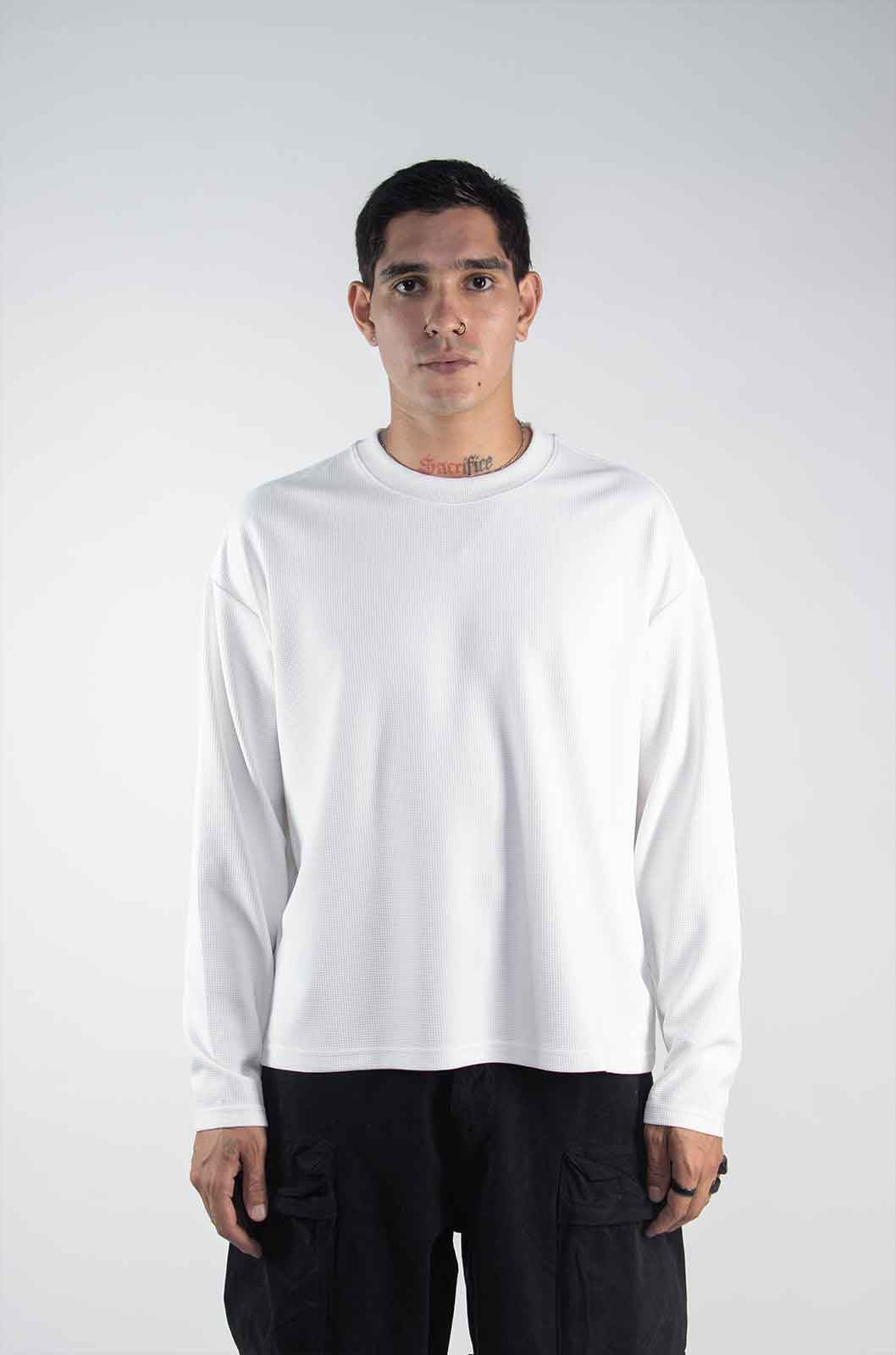 Playera Waffle Manga Larga Blanca 220 GSM