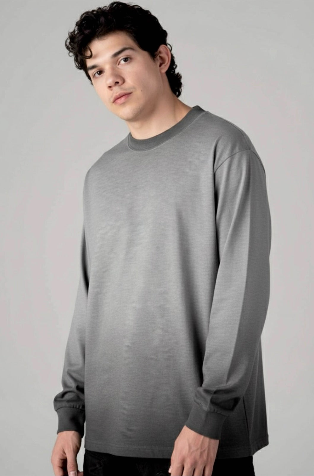 Playera Manga Larga Bambú Acid Wash Gris Gramaje 220