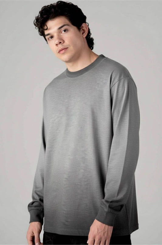 Playera Manga Larga Bambú Acid Wash Gris Gramaje 220
