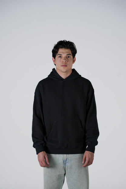 Hoodie Semi Oversize Soft Wash Negra French Terry 420 Gsm