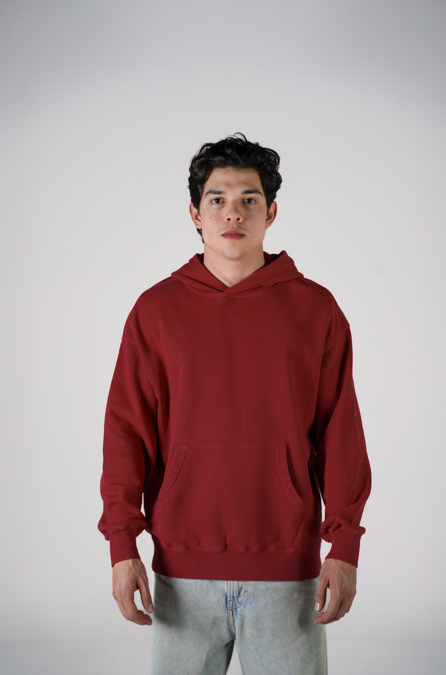 Hoodie Semi Oversize Soft Wash Denim Red French Terry 420 Gsm