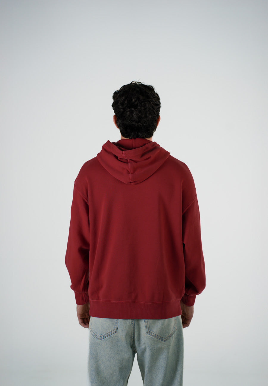 Hoodie Semi Oversize Soft Wash Denim Red French Terry 420 Gsm
