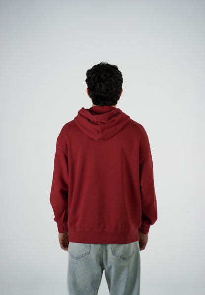 Hoodie Semi Oversize Soft Wash Denim Red French Terry 420 Gsm