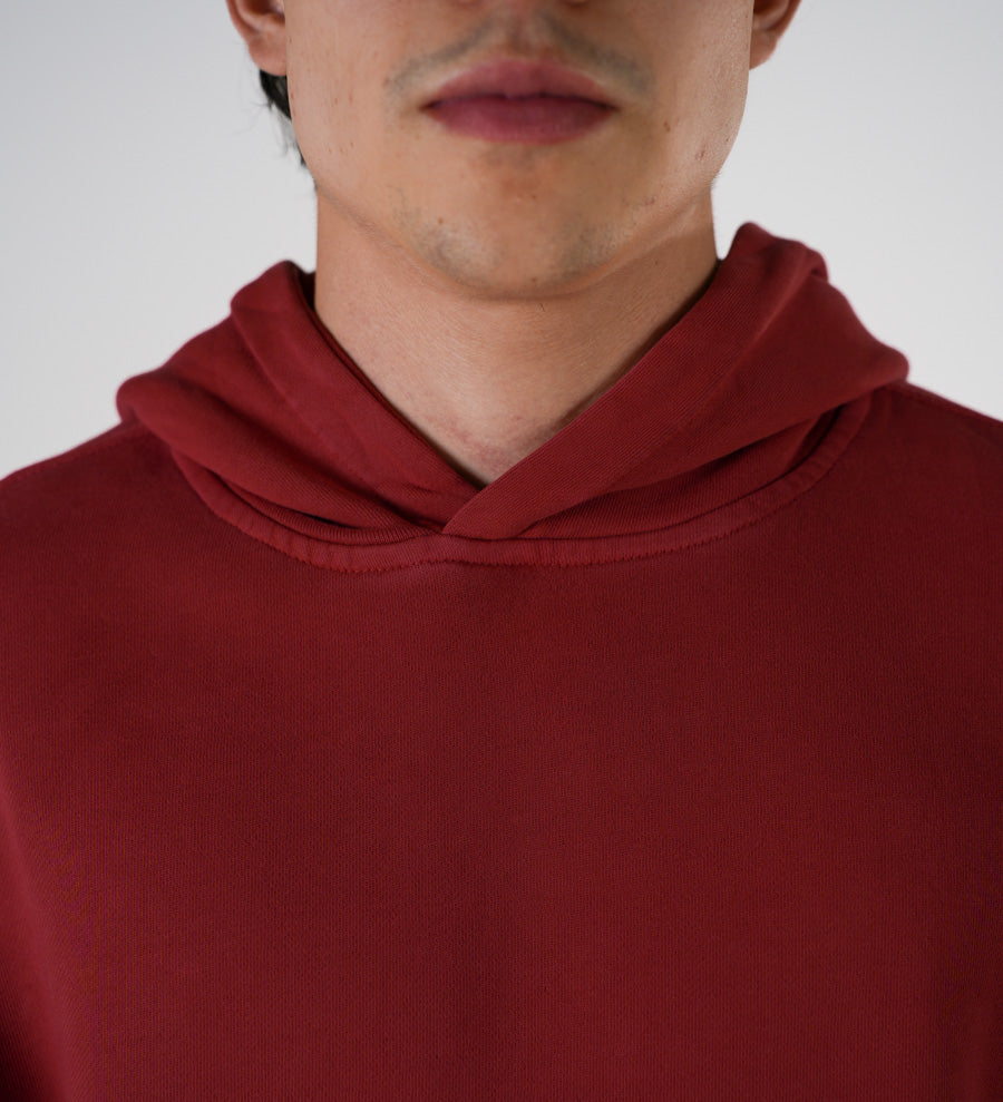 Hoodie Semi Oversize Soft Wash Denim Red French Terry 420 Gsm