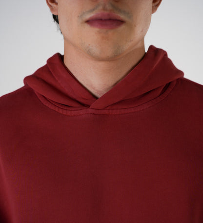Hoodie Semi Oversize Soft Wash Denim Red French Terry 420 Gsm