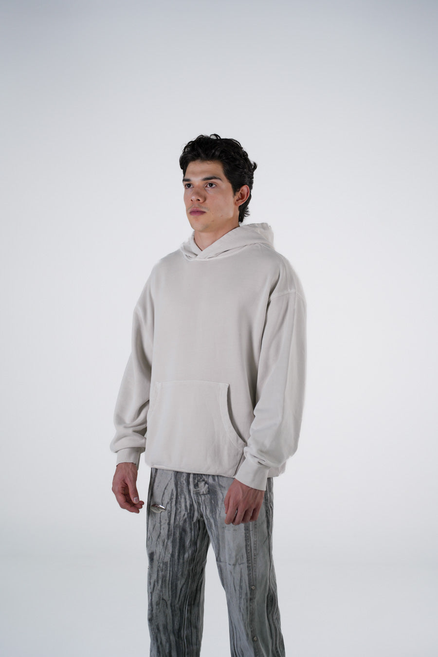 Hoodie Semi Oversize Soft Wash Off White French Terry 420 Gsm