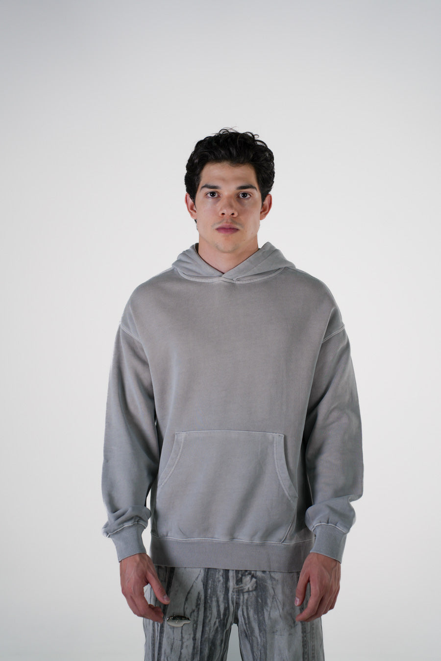 Hoodie Semi Oversize Soft Wash Light Gray French Terry 420 Gsm