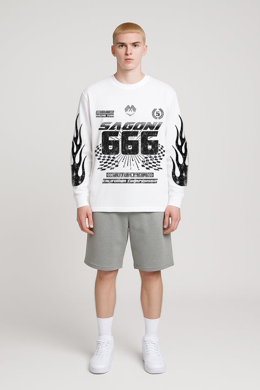 Playera Manga Larga 245 GSM Racing Blanca