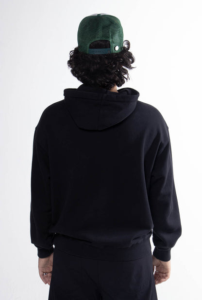 Hoodie Semi Oversize Soft Wash Negra French Terry 420 Gsm
