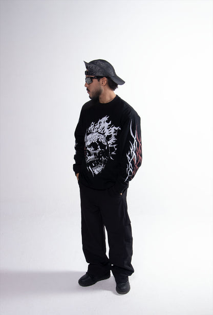 Playera "Hell Born" Manga Larga 275 Gsm Negra