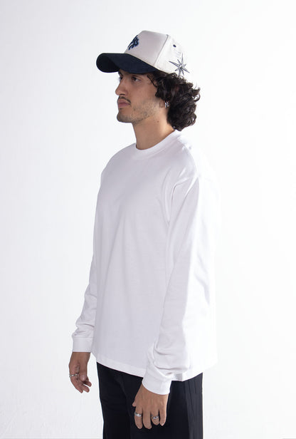 Playera Semi Oversize Blanca Manga Larga 275 GSM