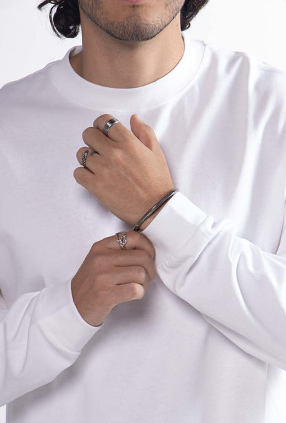 Playera Semi Oversize Blanca Manga Larga 275 GSM