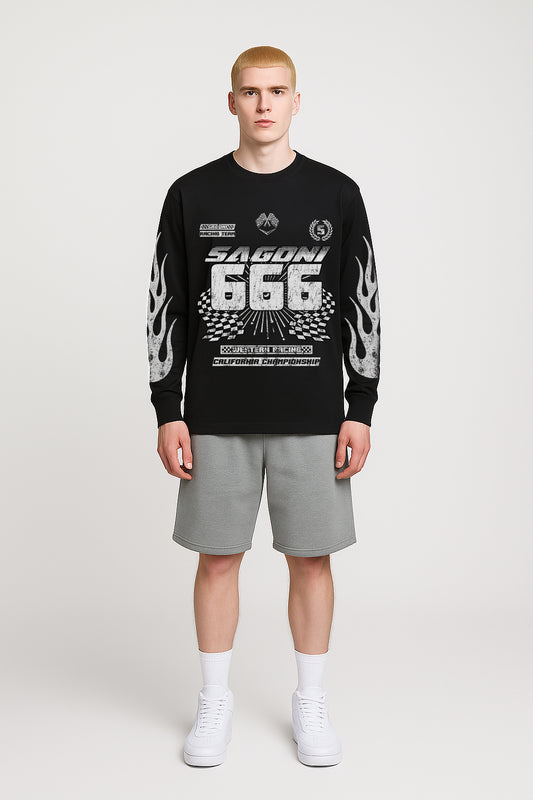 Playera Manga Larga 245 GSM Racing Negra